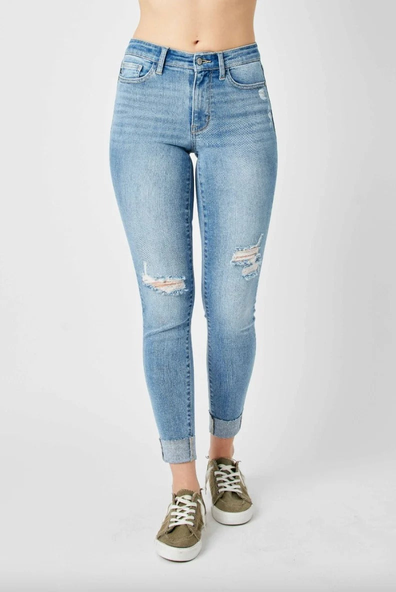 2 Jeans Celine Súper Stretch – Skinny Tiro Medio con Detalles Rasgados