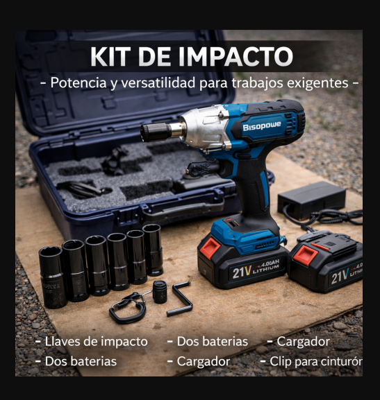 Pistola de Impacto Doble Batería con Juego de Dados