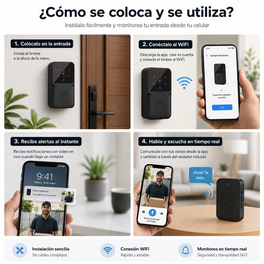 Timbre Inalámbrico WiFi con Cámara – Seguridad para tu Hogar