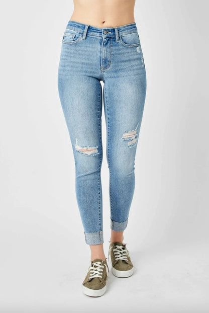 2 Jeans Celine Súper Stretch – Skinny Tiro Medio con Detalles Rasgados