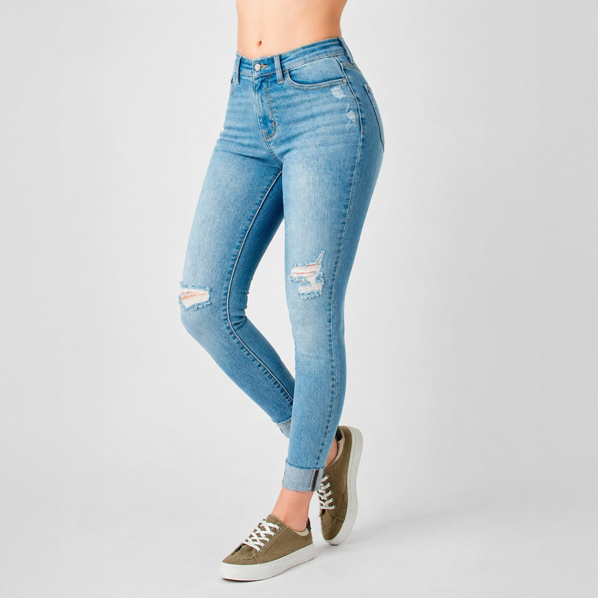 2 Jeans Celine Súper Stretch – Skinny Tiro Medio con Detalles Rasgados