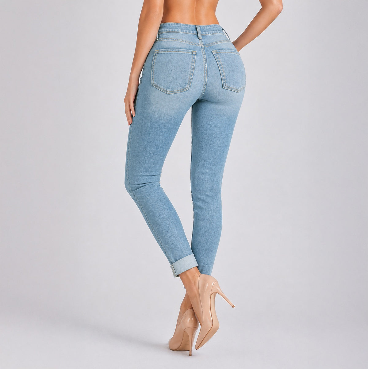 2 Jeans Celine Súper Stretch – Skinny Tiro Medio con Detalles Rasgados