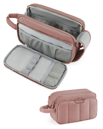 BAGSMART Makeup Bag Travel Makeup Bag Organizer Travel Toiletry Bag for Women Puffy Make Up Bag for Travel Essentials Travel-Size Toiletries Accessories Bottles Brushes (Nude Pink)
