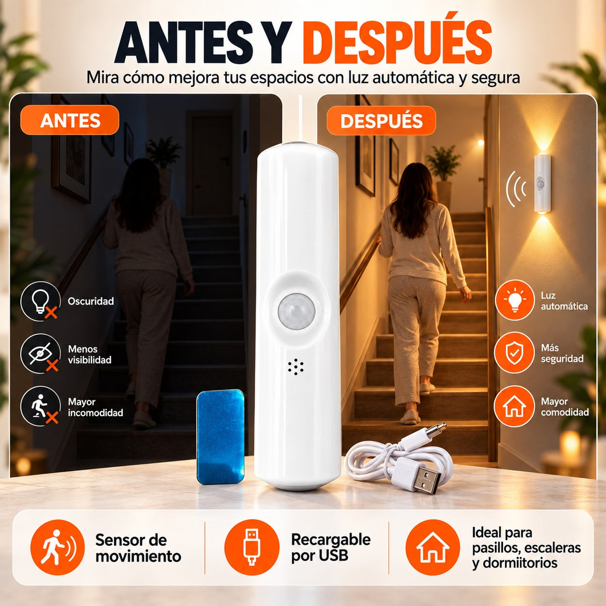 Lámpara LED Compacta con Sensor de Movimiento