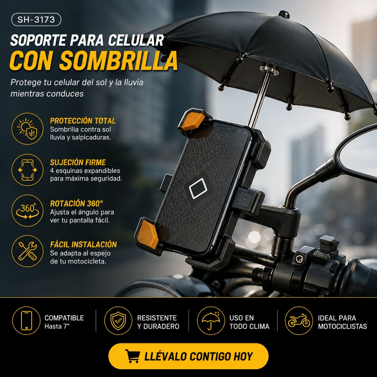 Soporte para Celular con Sombrilla – Protege tu Pantalla del Sol
