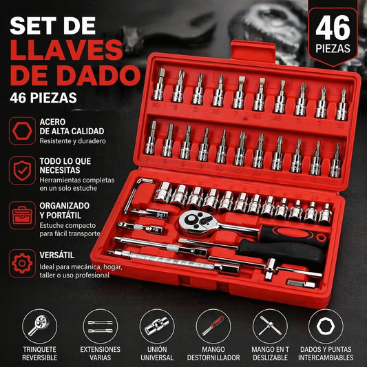 Set de Llaves de Dado 46 Piezas – Kit Profesional de Herramientas