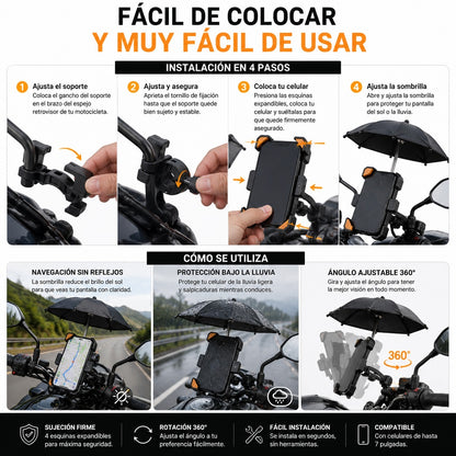 Soporte para Celular con Sombrilla – Protege tu Pantalla del Sol