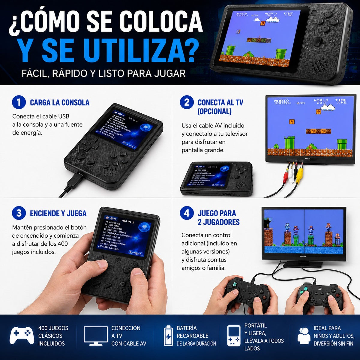 Consola Portátil con 400 Juegos Retro