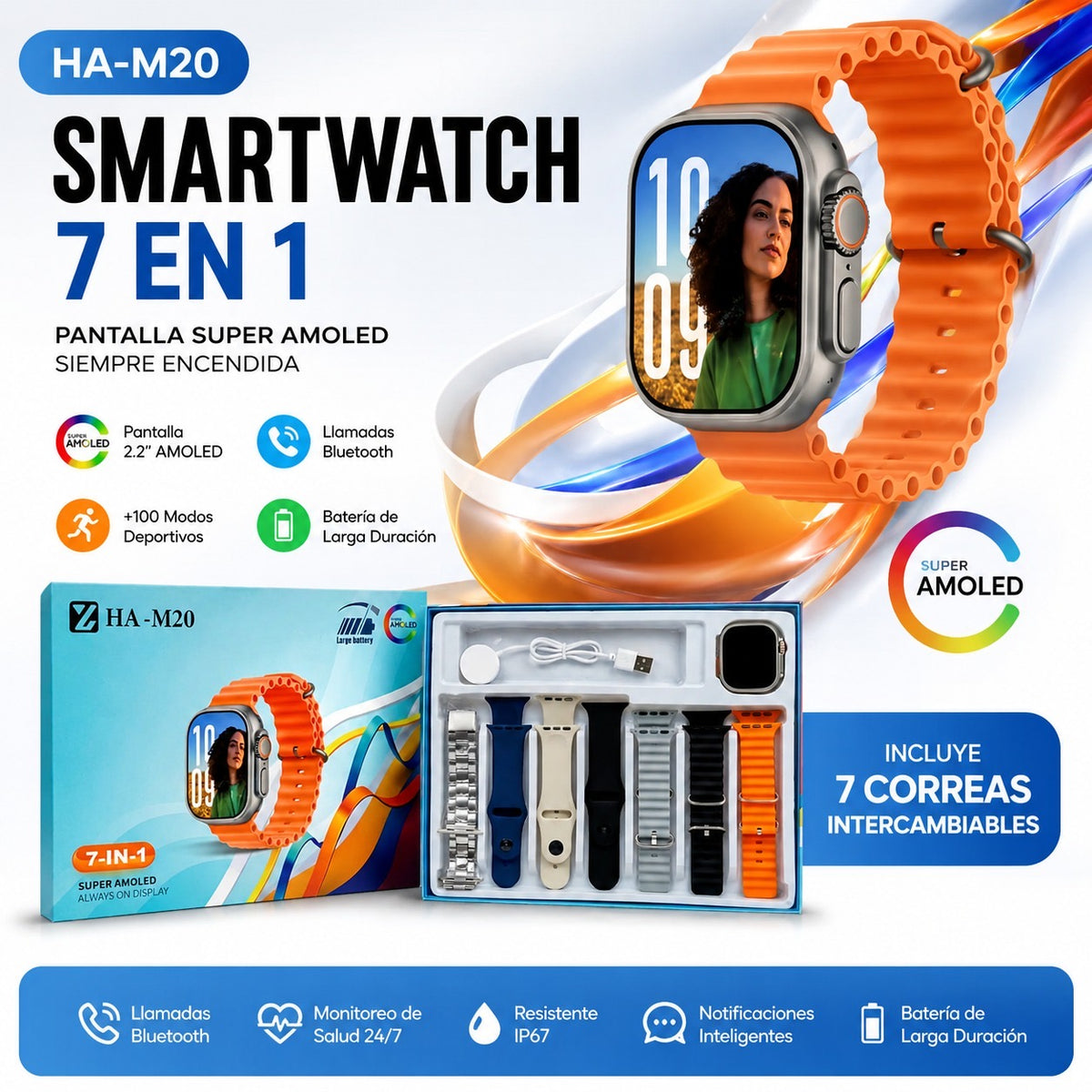 Smartwatch con 7 Correas Intercambiables – Estilo y Funcionalidad