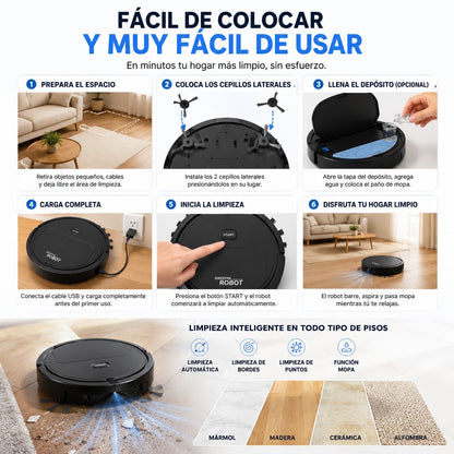 Robot Aspirador Inteligente 3 en 1 – Barre, Aspira y Trapea