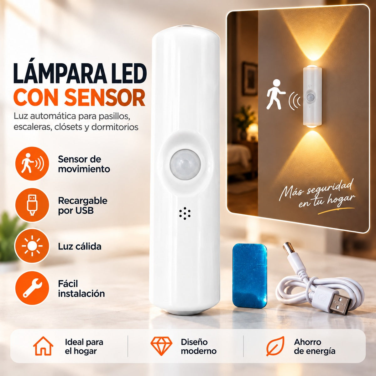 Lámpara LED Compacta con Sensor de Movimiento