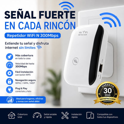 Repetidor WiFi Wireless-N 300 Mbps – Extiende tu Señal