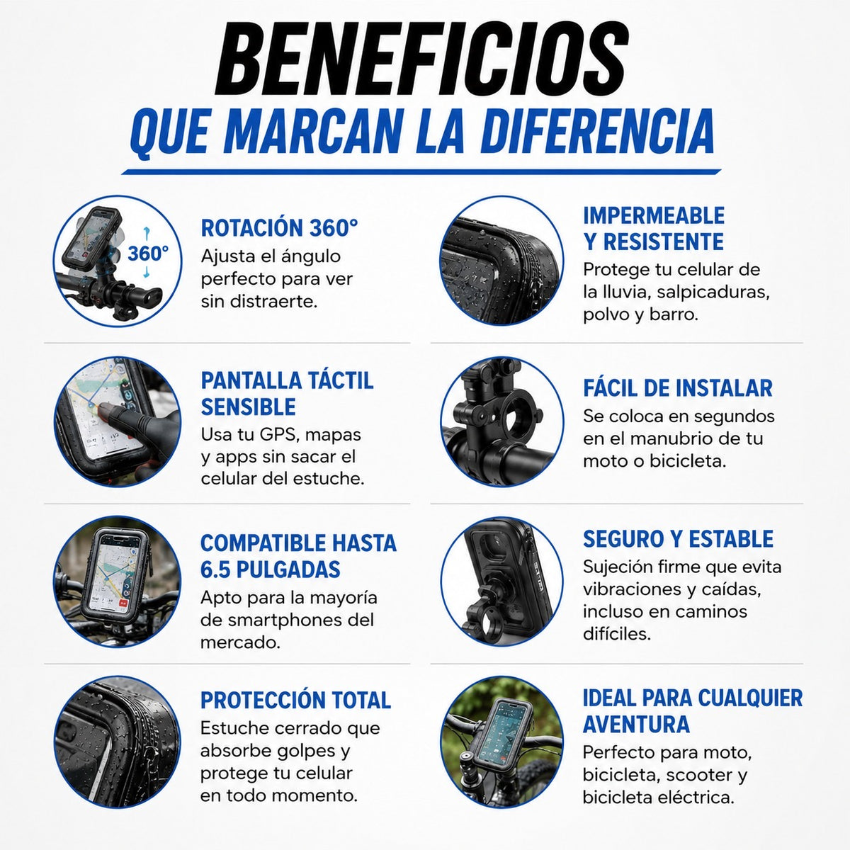 Soporte Impermeable 360° para Moto