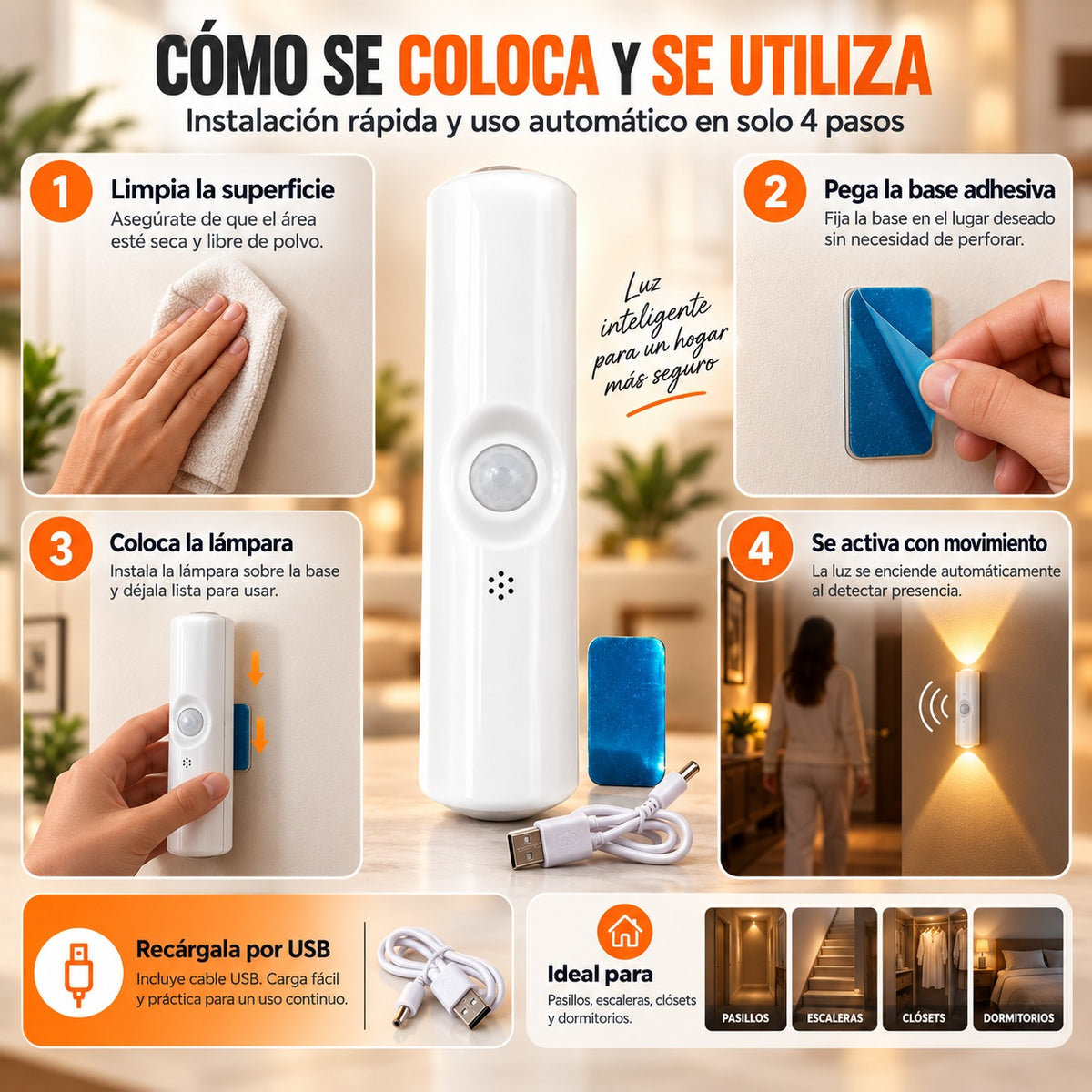 Lámpara LED Compacta con Sensor de Movimiento